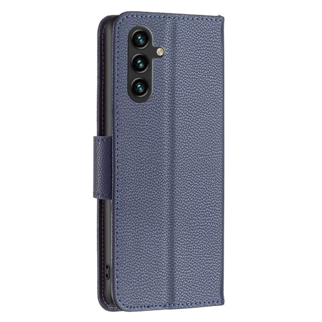 Samsung Galaxy A35 5G Fodral Litchi Texture Stand Plånbok Telefonskal - Mörkblå