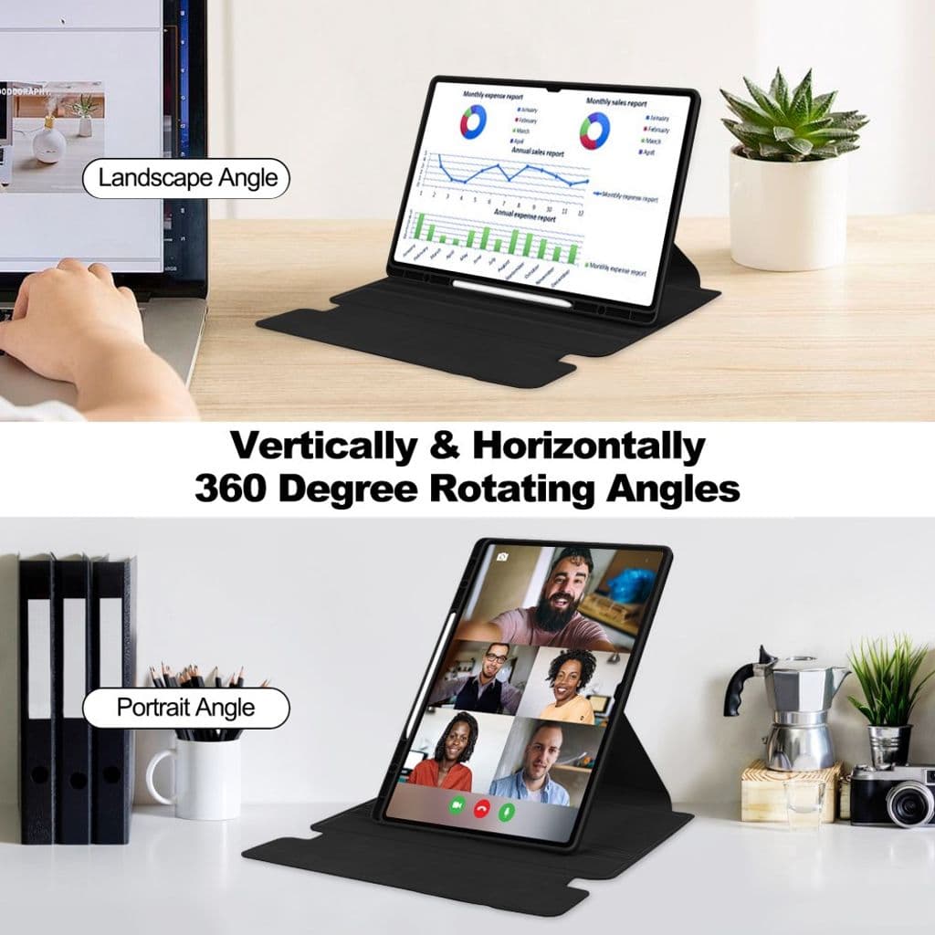Samsung Galaxy Tab S10 Ultra fodral med roterbart stativ - Svart