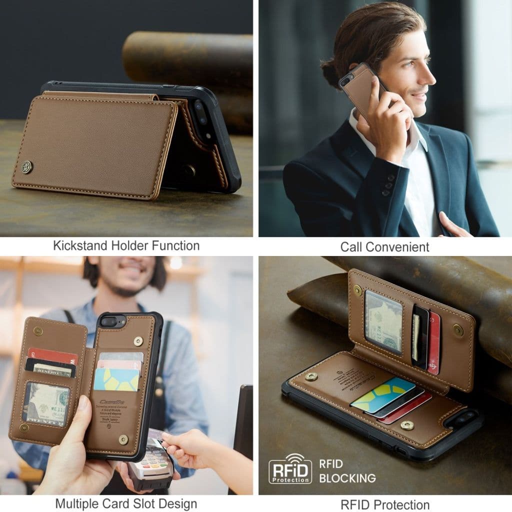 CASEME iPhone 6 Plus/6s Plus/7 Plus/8 Plus Skal med 5 Kortfack - Brun