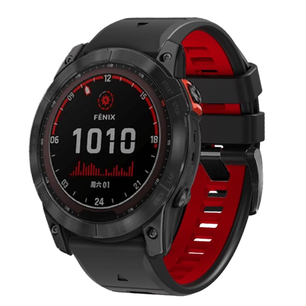 Garmin Fenix 7X/6X/6X Pro etc. Tvåfärgat klockarmband i silikon - Svart/Röd