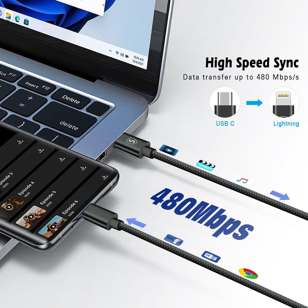 SiGN USB-C till Lightning-kabel 2.1A, 2m - Svart