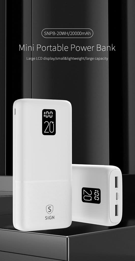 SiGN Extremt Kraftfull Q.C Powerbank 20000mAh, 2.1A - Vit