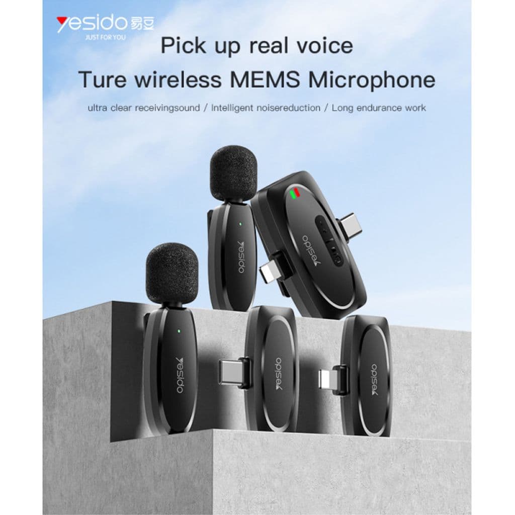 Yesido trådlös MEMS-mikrofon x 2 med USB-C/Lightning-sändare