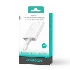 Joyroom 20W magnetisk trådlös Powerbank 10000mAh med kabel och stativ - vit