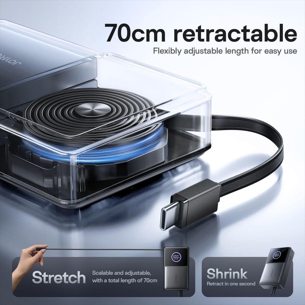 Joyroom 22.5W Powerbank 10000mAh snabbladdning med inbyggd utdragbar kabel