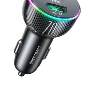 NEXTBATT LED Billaddare 70W PD, USB-A / 2x USB-C - Svart