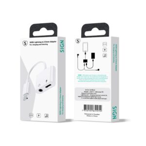 SiGN Lightning till 3.5mm Adapter för Ljud & Laddning, 12W, 10cm - Vit