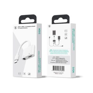 SiGN USB-C till 3.5mm AUX Adapter, 3A - Ladda & Lyssna - Vit