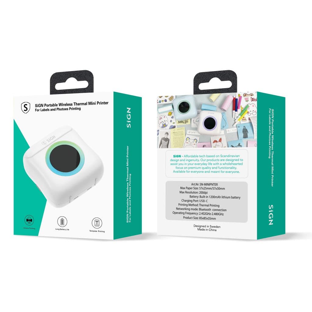 SiGN Miniskrivare Bluetooth 200 dpi Label Printer med en rulle - Vit