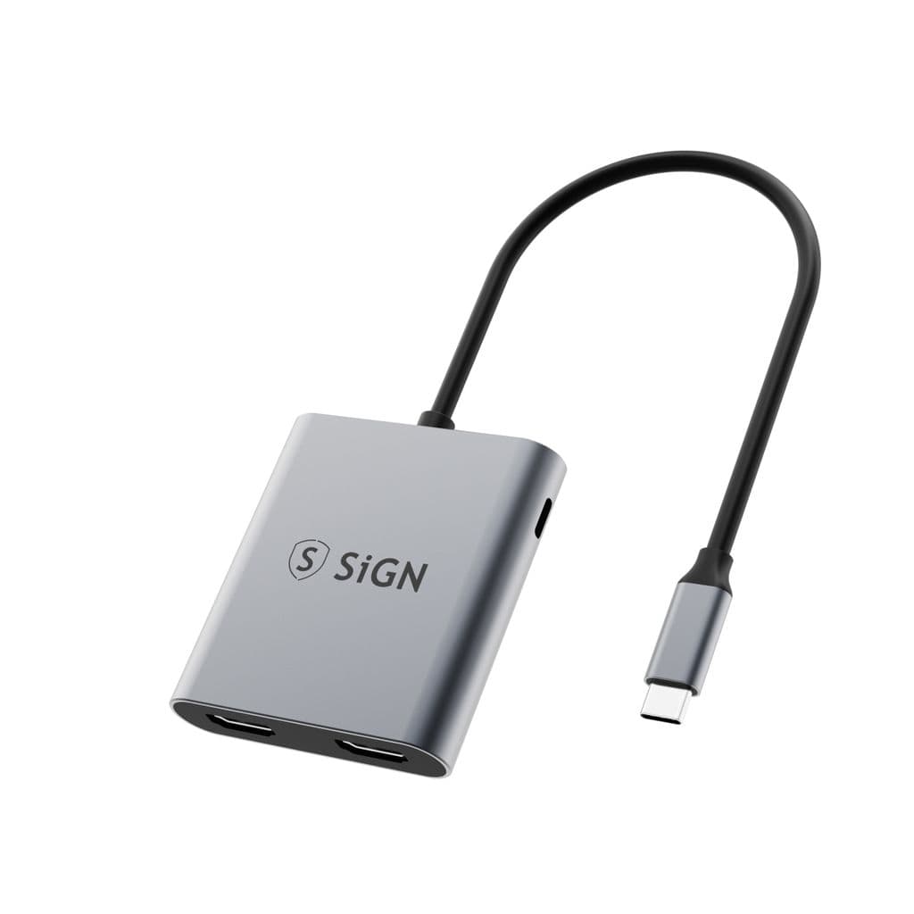 SiGN 2-i-1-adapter, USB-C till 2× HDMI 2.0 + USB-C, 4K 100W PD