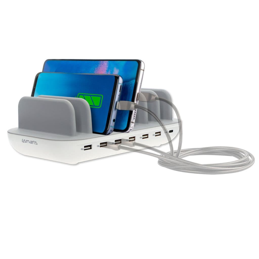 4Smarts Laddningsstation Office 60W, 6x USB-A, 1x USB-C - Vit