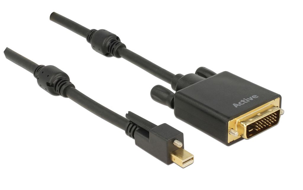 Delock Mini DisplayPort med skruv till DVI hane kabel 4K, aktiv, 1m - Svart