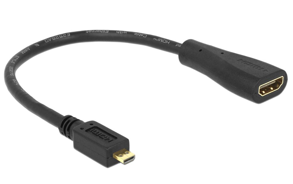 Delock Höghastighets Micro HDMI till HDMI-kabel med Ethernet, 23 cm