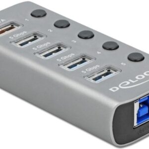 Delock USB-A-hubb med 5x USB-A-portar, 5 Gbps-hubb med switch och belysning