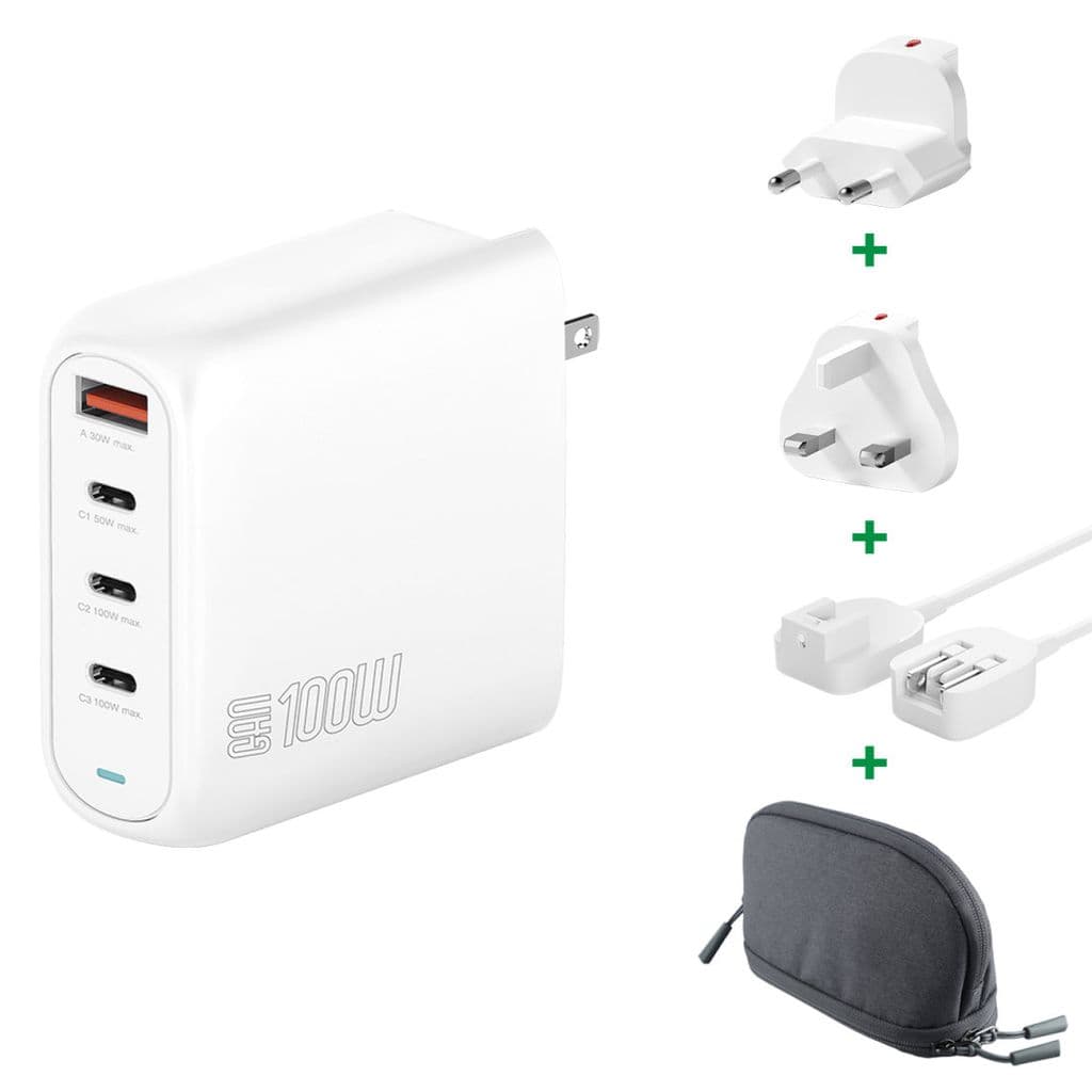 4Smarts GaN Flex Pro Väggladdare 3x USB-C/1x USB-A 100W, Reseadapter - Vit
