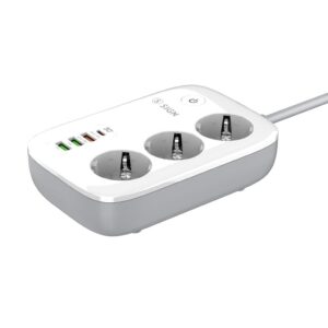 SiGN Smart WiFi Grenuttag 3xEU + 3xUSB, 1xUSB-C, 1.5m 30W – Vit