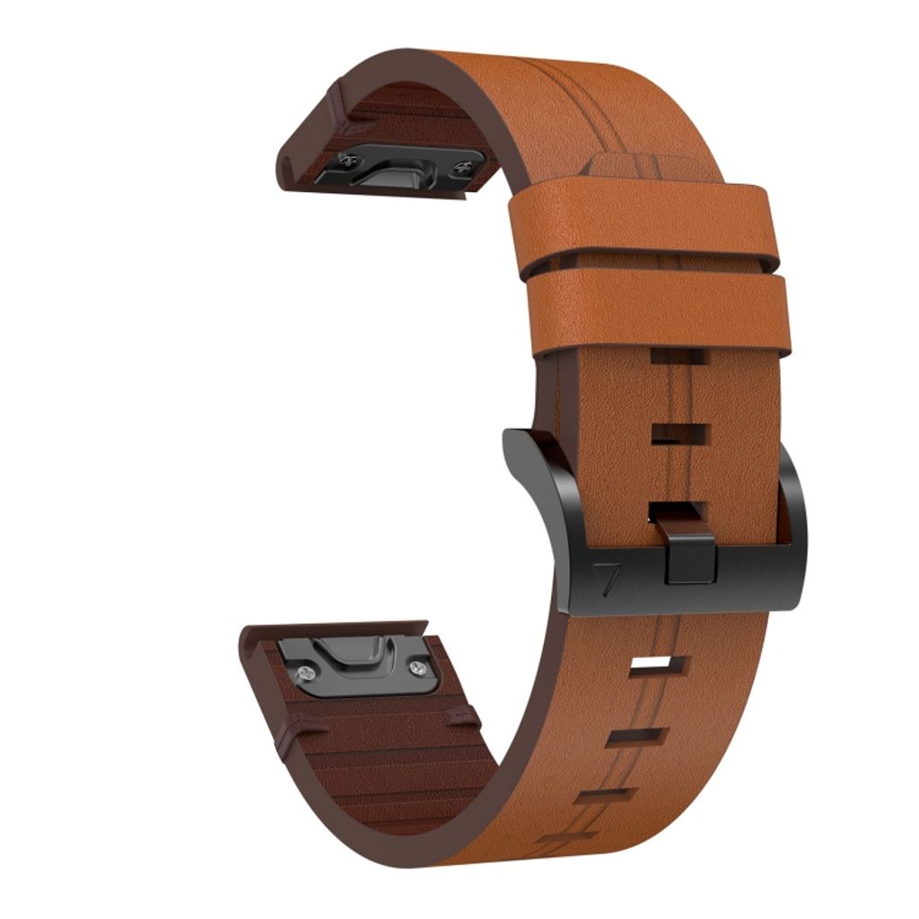 Garmin Fenix 7S Solar Kockarmband i läder med stålspänne - Brun