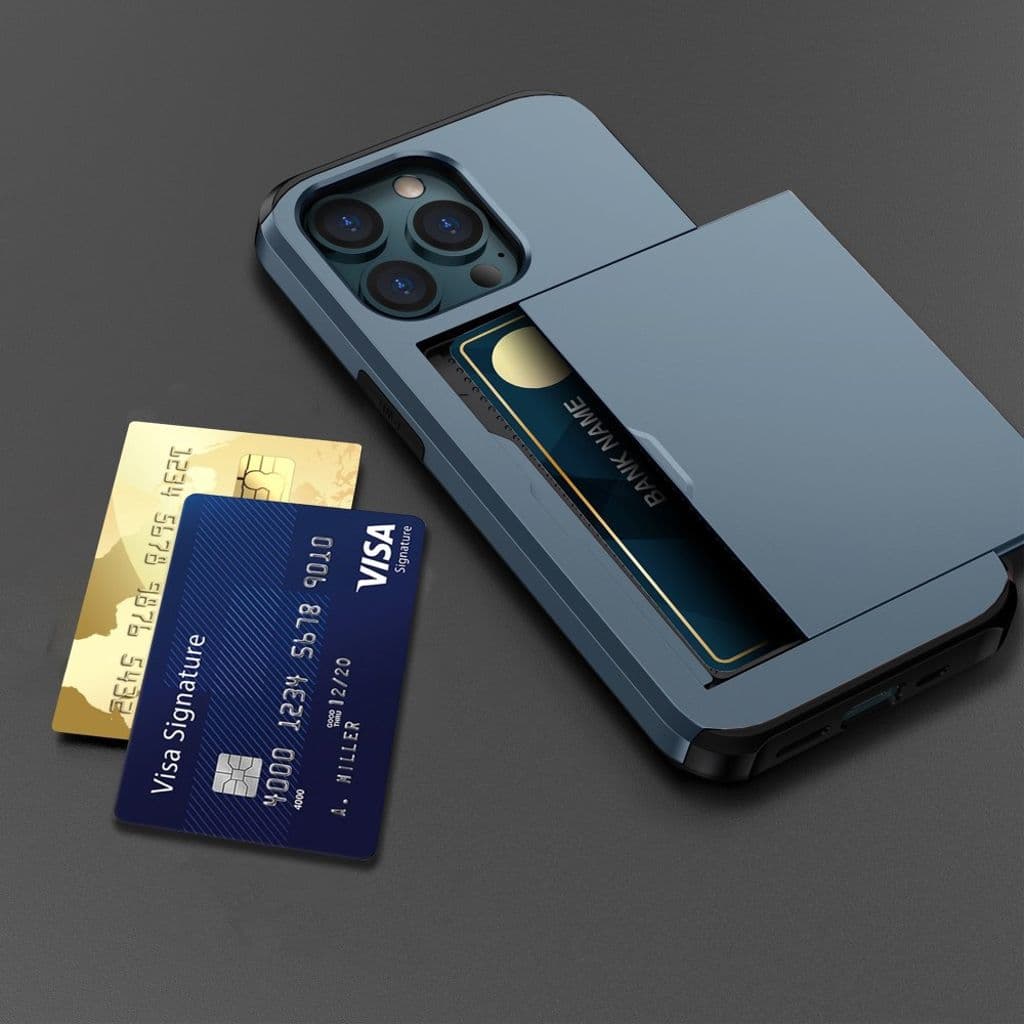 iPhone 15 Pro Max Skal med glidkortshållare - Marinblå