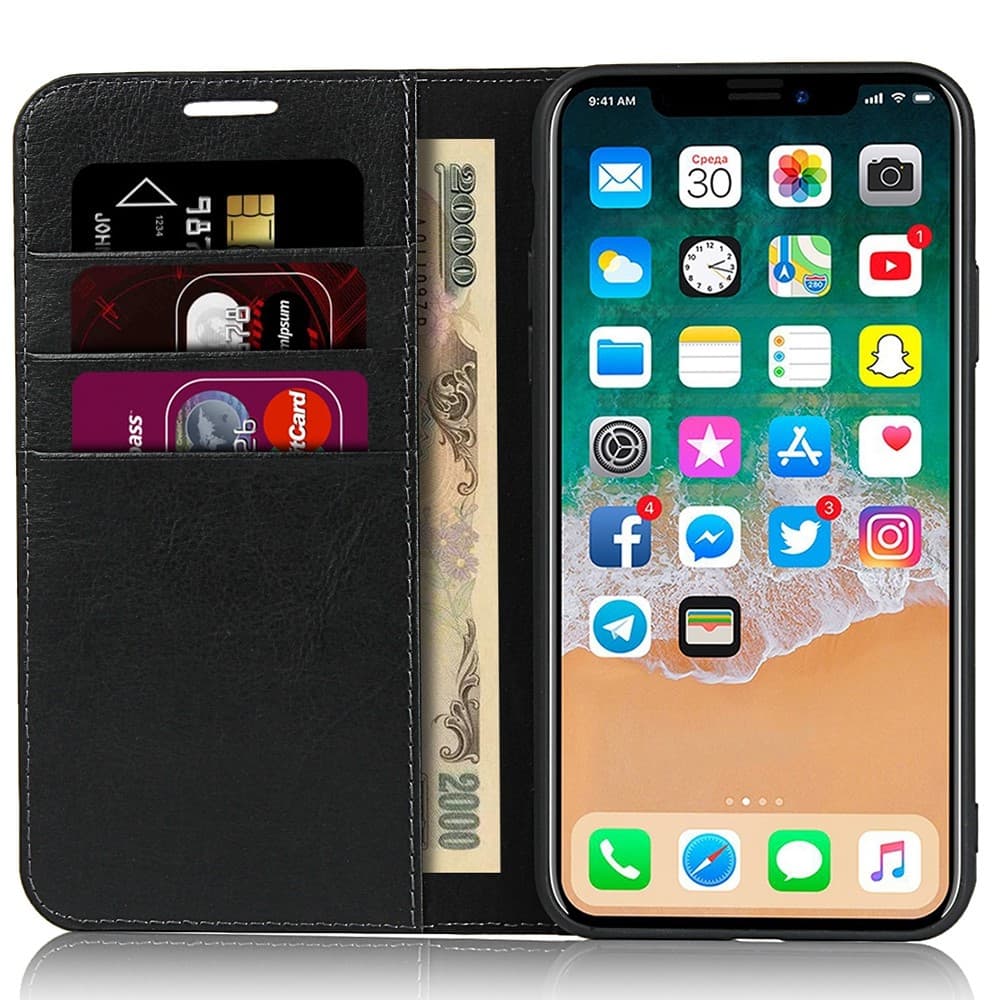 Plånboksfodral i Äkta Läder för iPhone 11 & XR - Svart