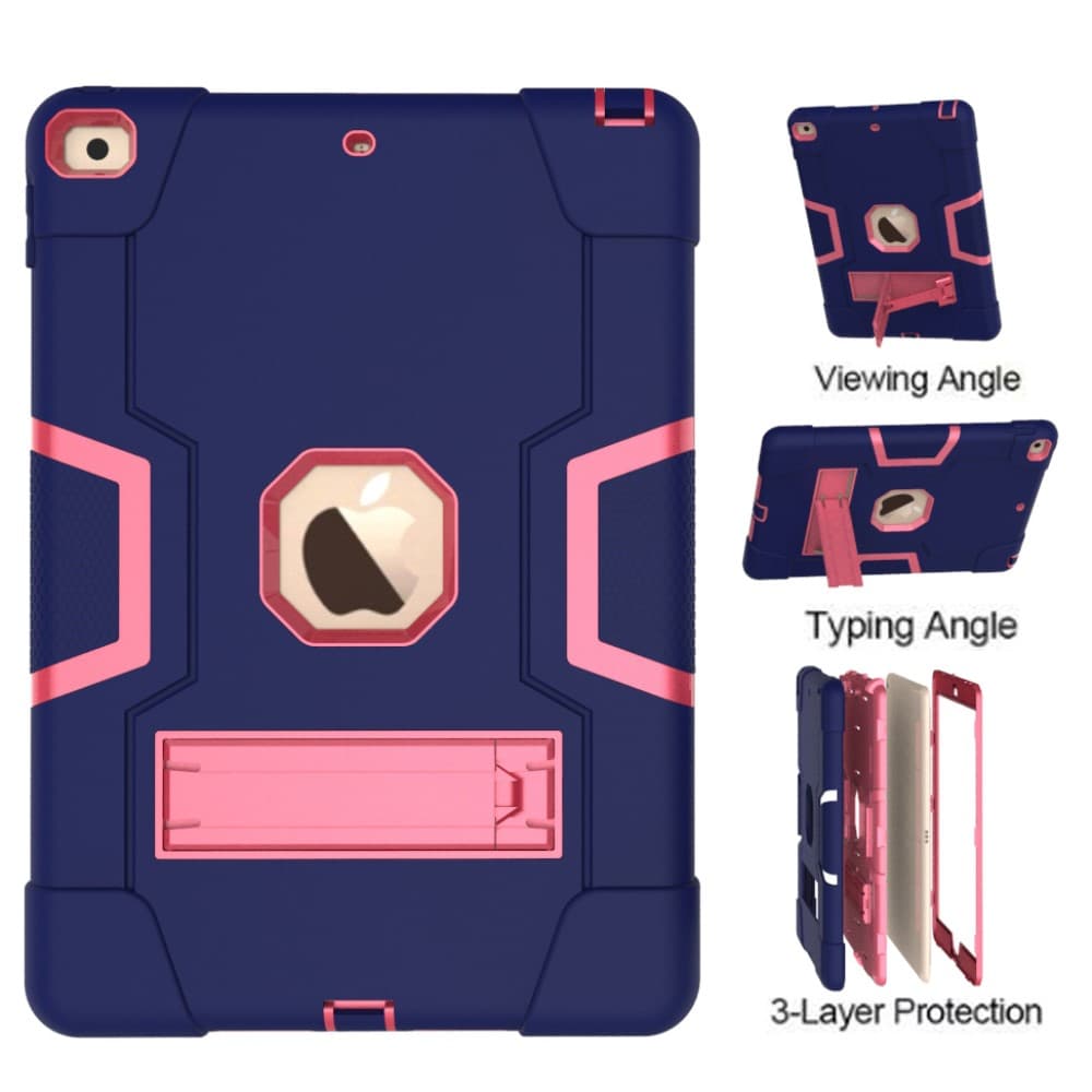 iPad 10.2" 2021/2020/2019 ShockProof TPU Skal med Stativfunktion - Blå/Rosa