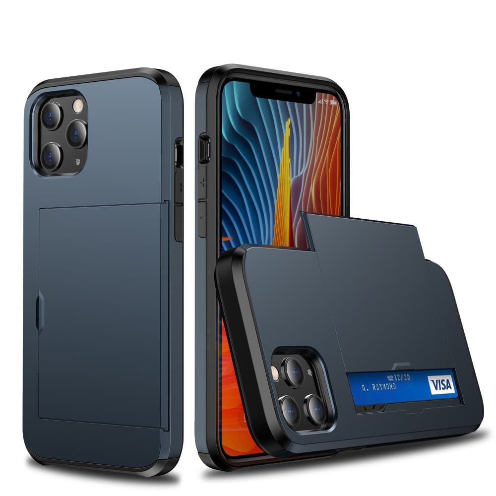 Skal med Korthållare för iPhone 12/12 Pro - Blå