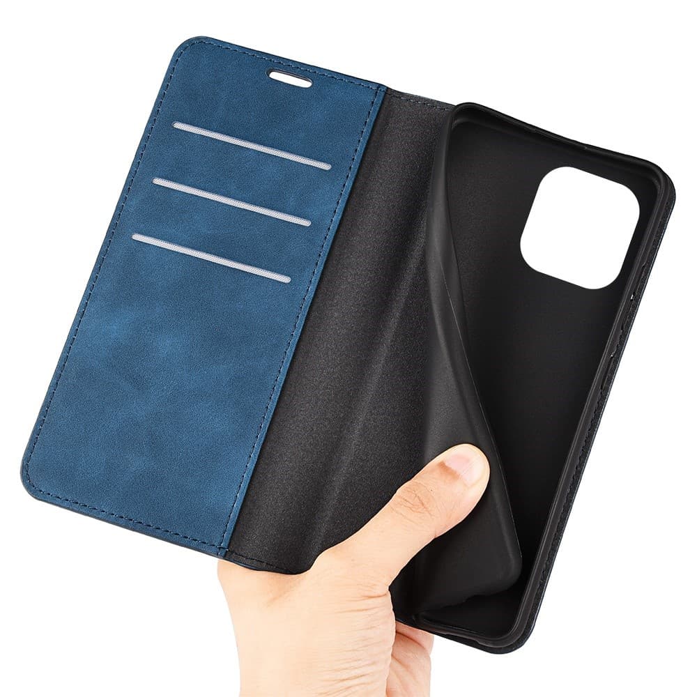 iPhone 14 Pro Soft Leather Folio Flip Fodral - Blå