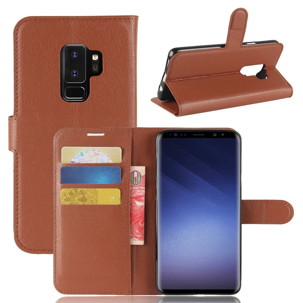 Litchi Läderfodral till Samsung Galaxy S9 Plus - Brun