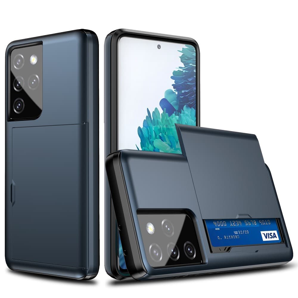 Skal med Korthållare för Samsung Galaxy S21 Ultra - Blå