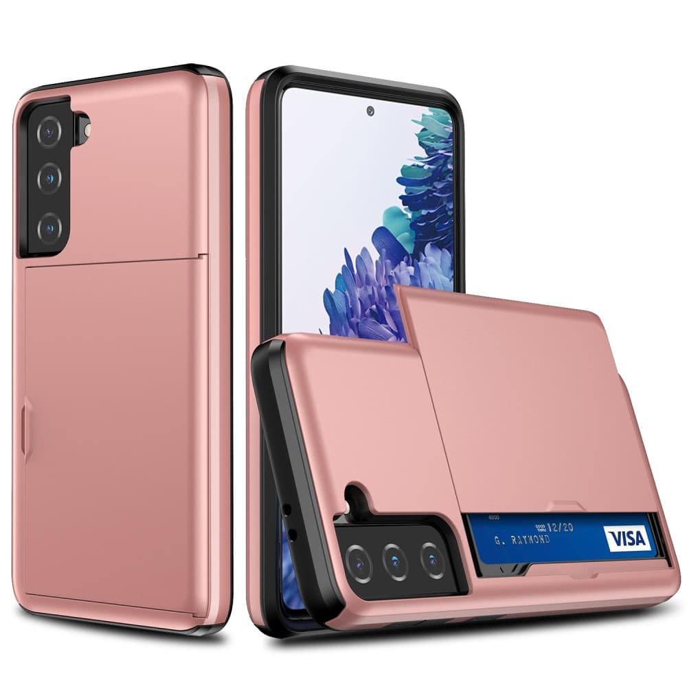 Skal med Korthållare för Samsung Galaxy S21 - Roséguld