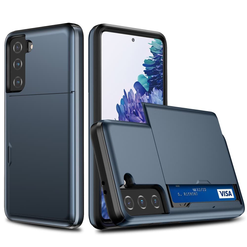 Skal med Korthållare för Samsung Galaxy S21 - Blå