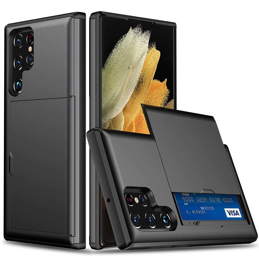 Samsung Galaxy S22 Ultra 5G skal med en korthållare - Svart