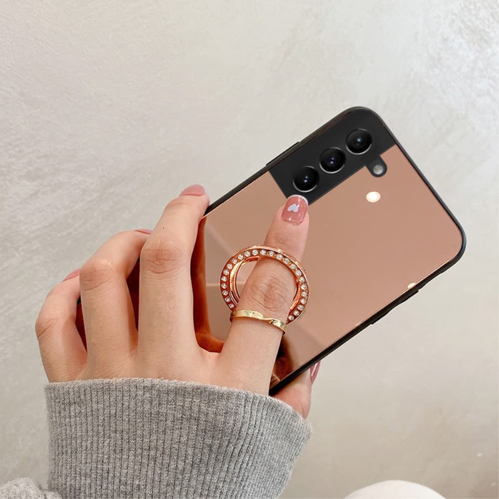 Samsung Galaxy S22 5G skal med en spegel och stativ- Roséguld