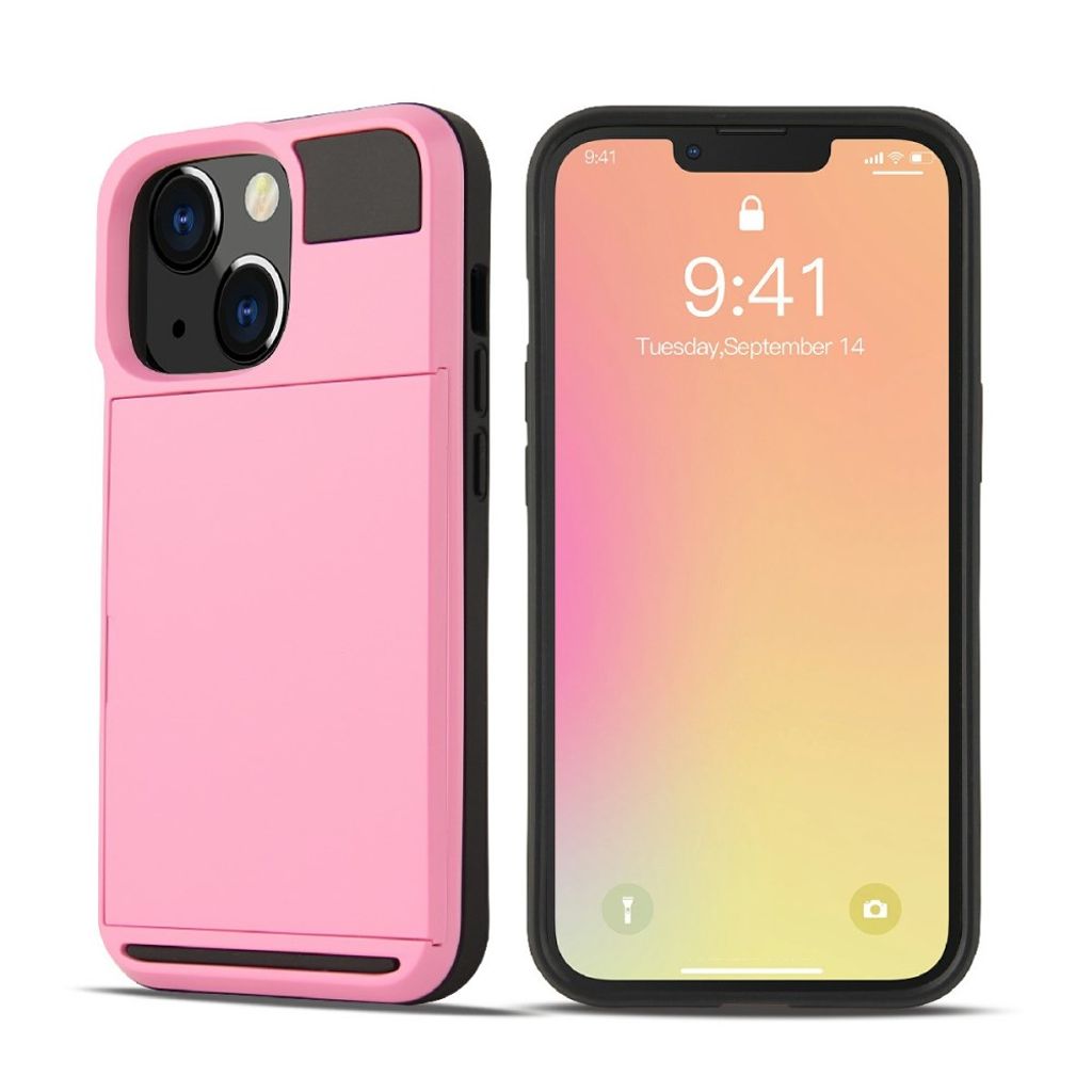 iPhone 13 Pro Skal med glidkortshållare - Rosa
