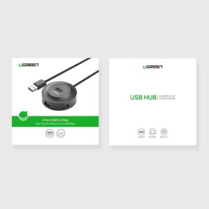 UGREEN USB 2.0 Hub 4x USB-A, 1m - Svart