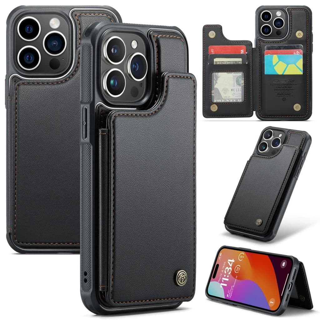 CASEME C22 Plånboksskal med RFID-funktion för iPhone 16 Pro Max – Svart