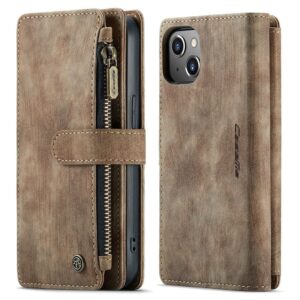 CASEME iPhone 13 Plånboksfodral Korthållare Bärrem PU-läder – Brun