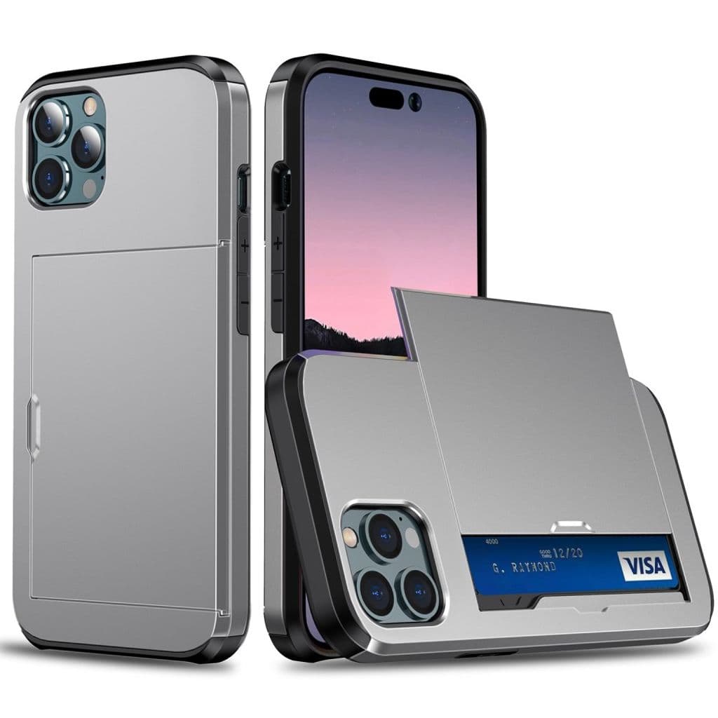 iPhone 14 Pro Skal med glidkortshållare - Grå