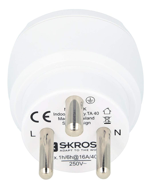 Skross Europa till Danmark Jordad Reseadapter, 16A 100-250V - Vit