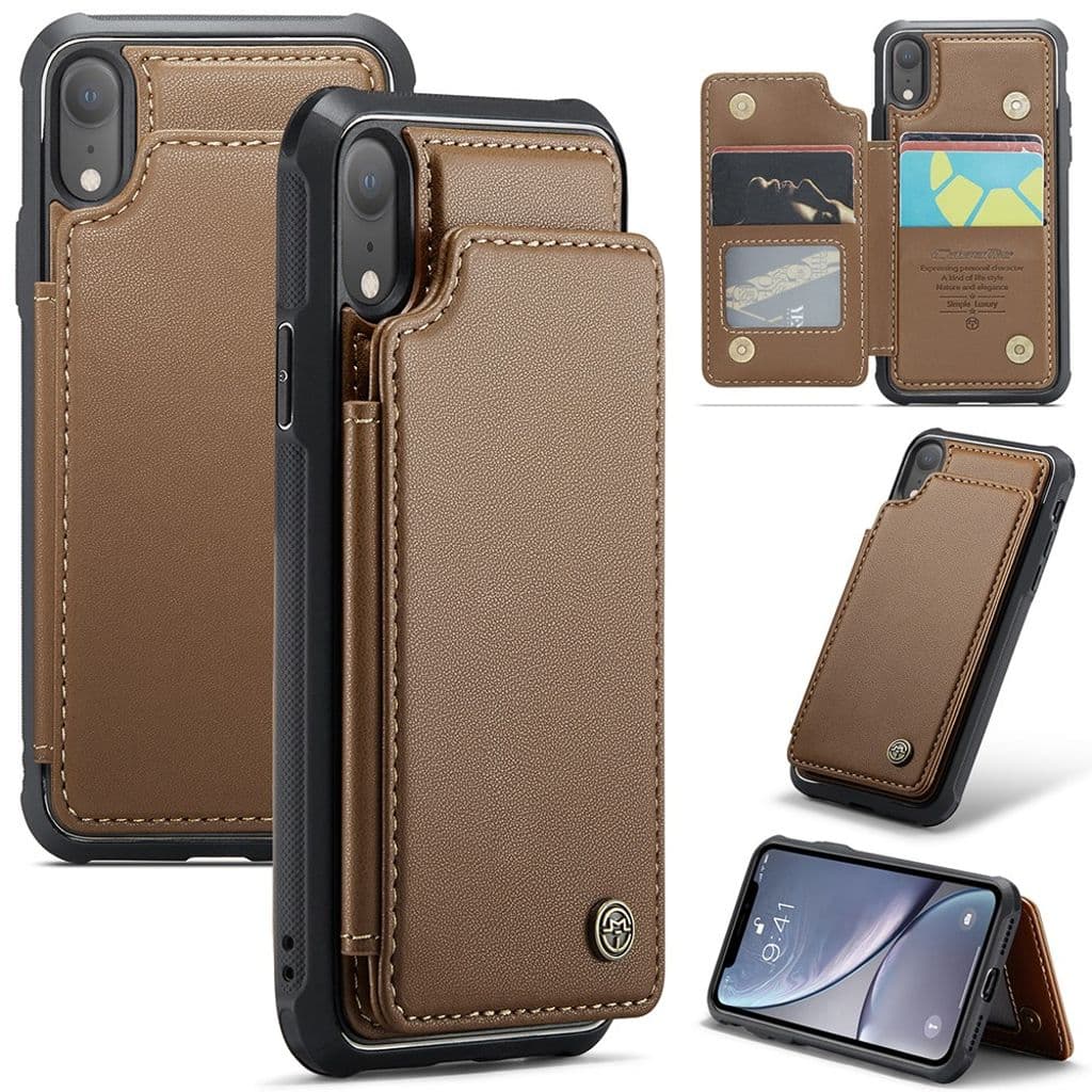 CASEME C22 Plånboksskal med RFID-blockerare för iPhone XR – Brun