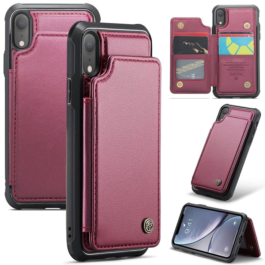 CASEME C22 Plånboksskal med RFID-blockerande för iPhone XR – Röd