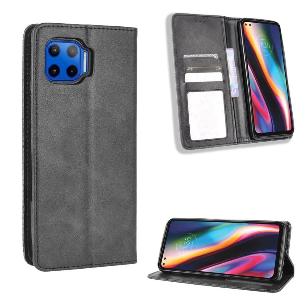 Motorola Moto G 5G Plus Vintagestil Fodral - Svart