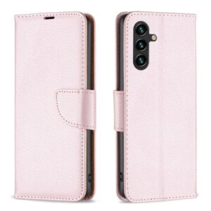 Samsung Galaxy A35 5G Fodral Litchi Texture Stand Plånboksfodral - Rose Gold