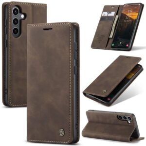 CASEME Samsung Galaxy S24 FE Plånboksfodral i matt konstläder - Mörkbrun