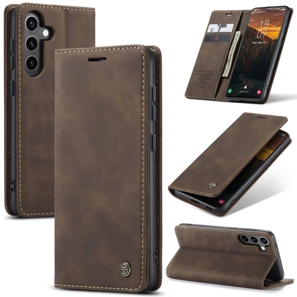 CASEME Samsung Galaxy S24 FE Plånboksfodral i matt konstläder - Mörkbrun