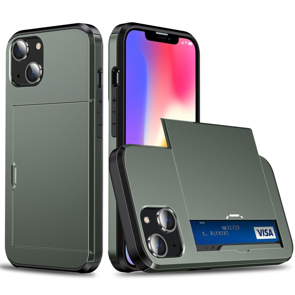 IPhone 15 skal med en korthållare - Grönt