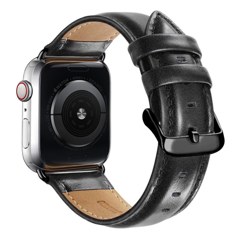Apple Watch 42/44/46/49mm Klockarmband Läder - Svart