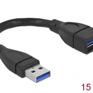 Delock Förlängningskabel USB-A hane till USB-A hona 5 Gbps 15cm - Svart