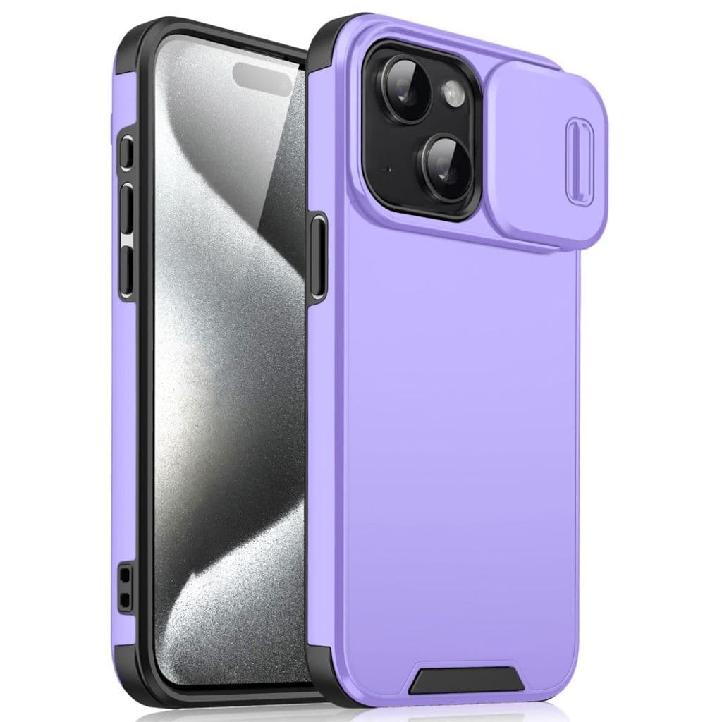 iPhone 15 Skal med Skjutbart Kameraskydd – Lila