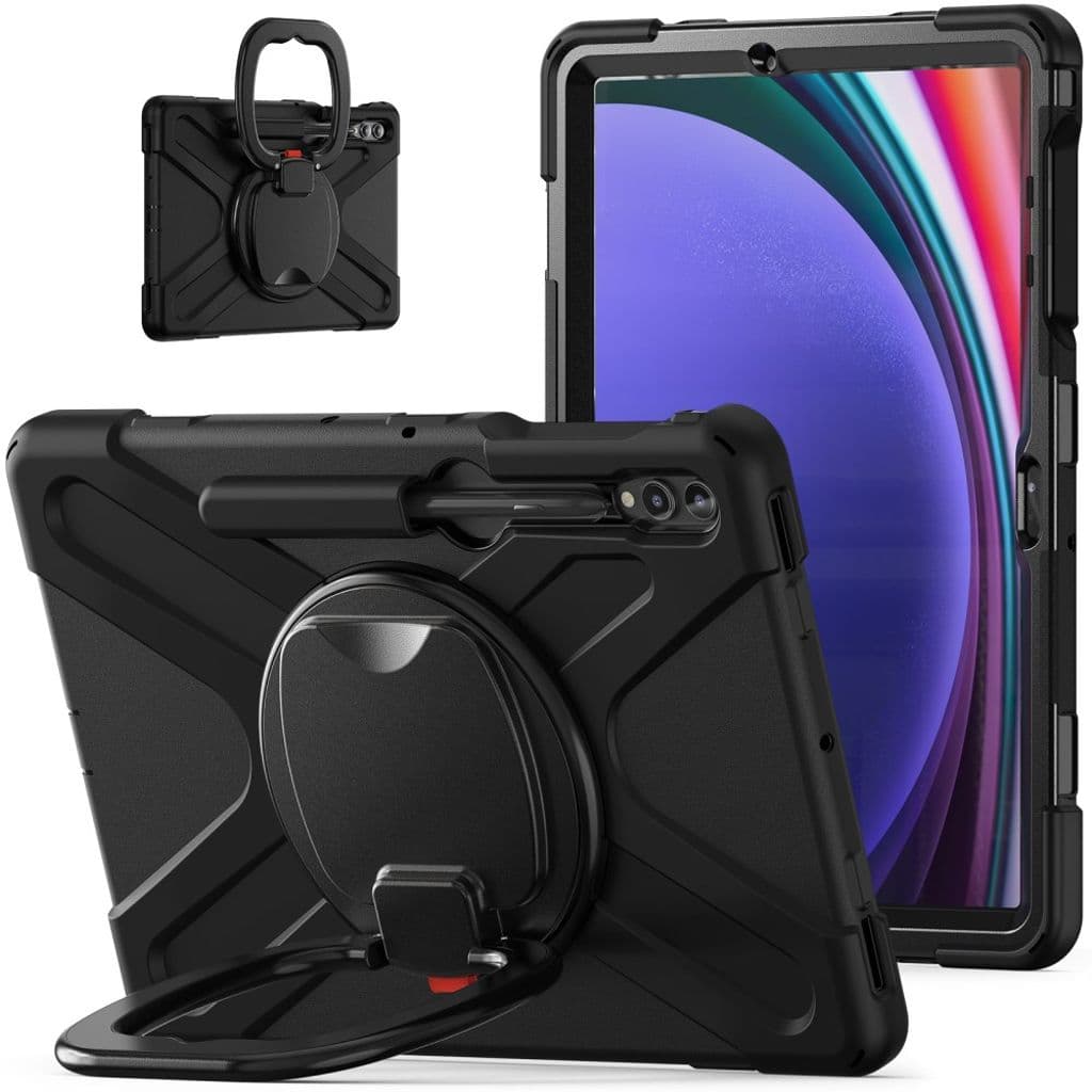 Samsung Galaxy Tab S9 FE Plus etc. Roterande Kickstand Skal - Svart