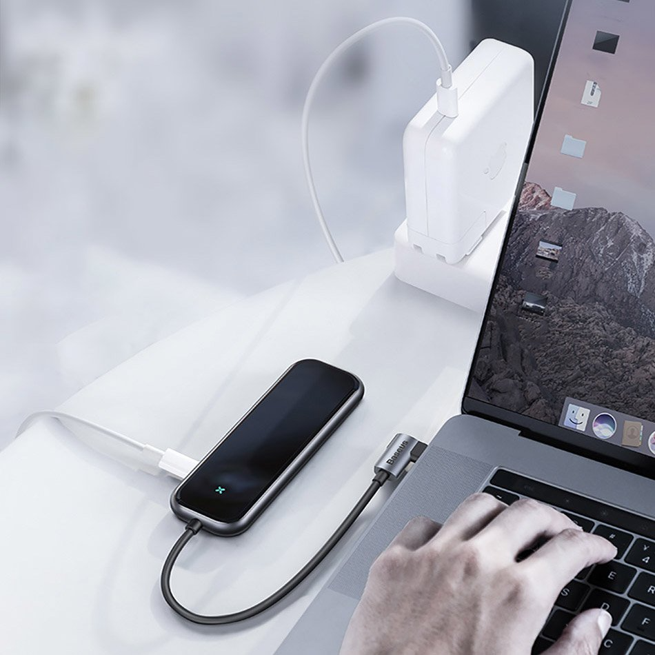 Baseus Multifunktionell Hubb, 3xUSB-A 3.0, HDMI 4K, PD - Grå